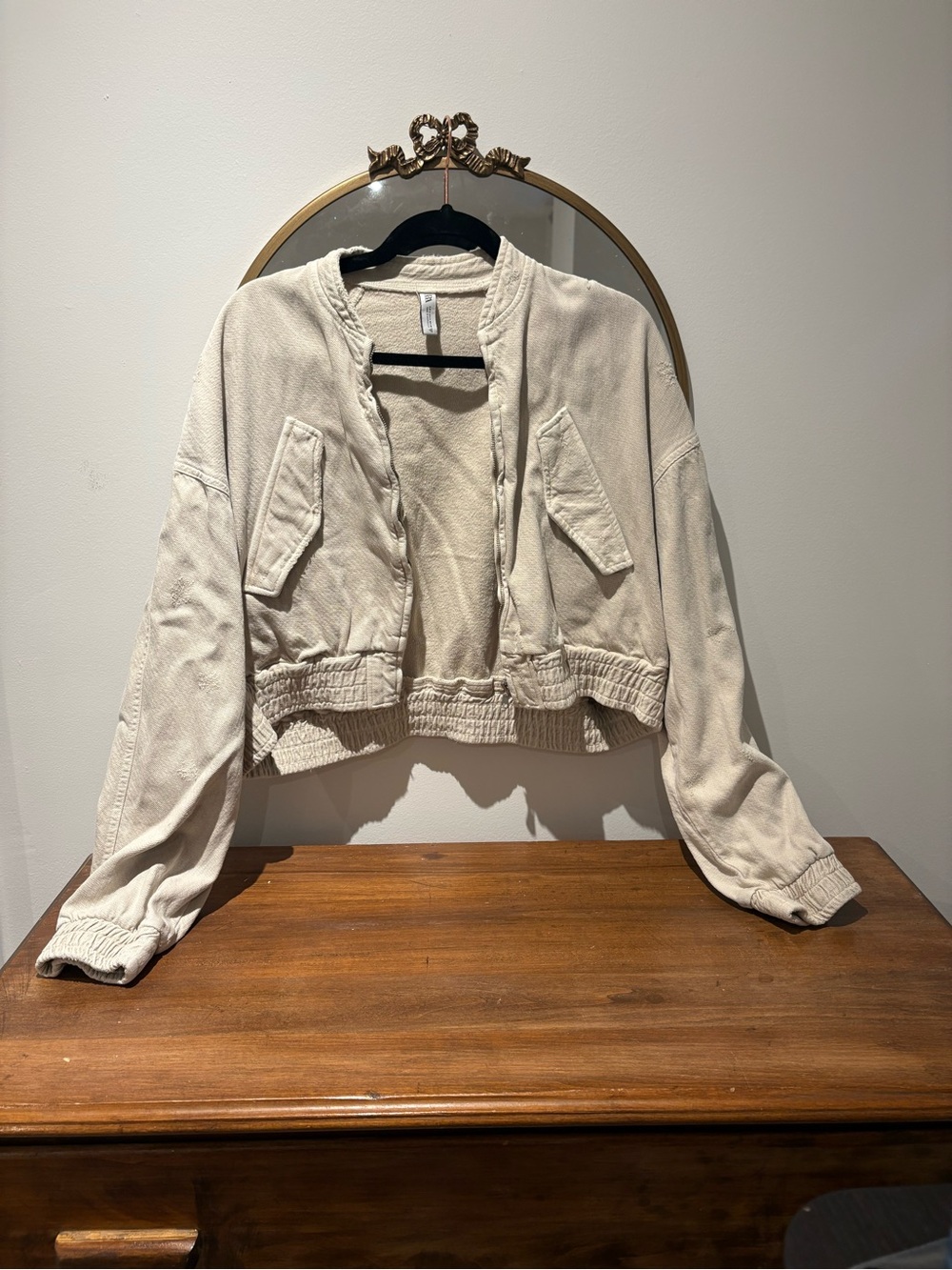 Zara Cream Cropped Bomber Jacket